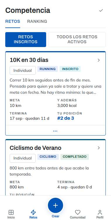 La pantalla de retos de Ganbaru en un teléfono